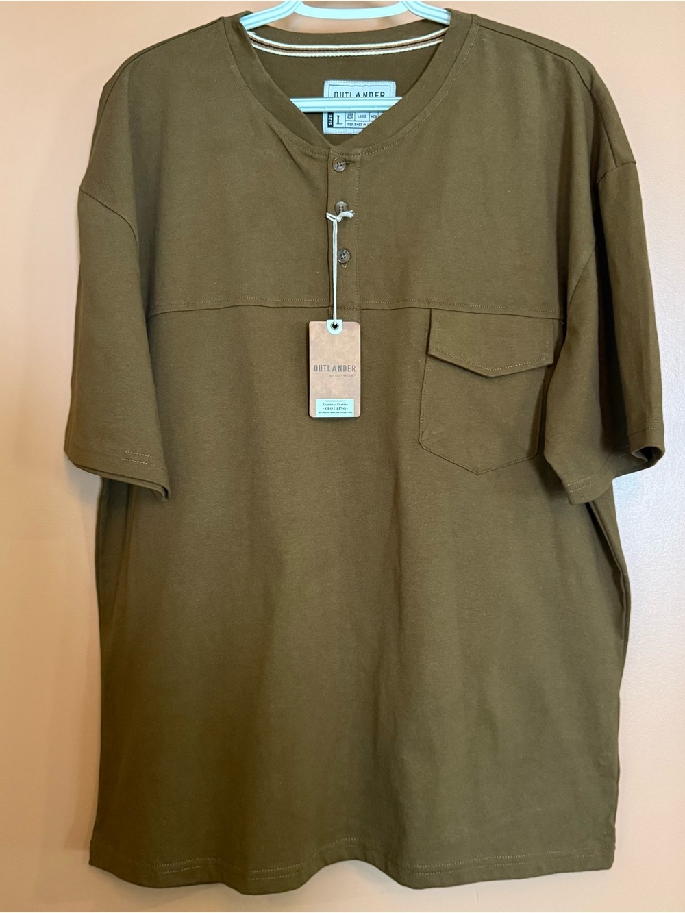 Outlander Craft + Flow Men’s Olive Green Henley Shirt L Western Workwear NWT‎